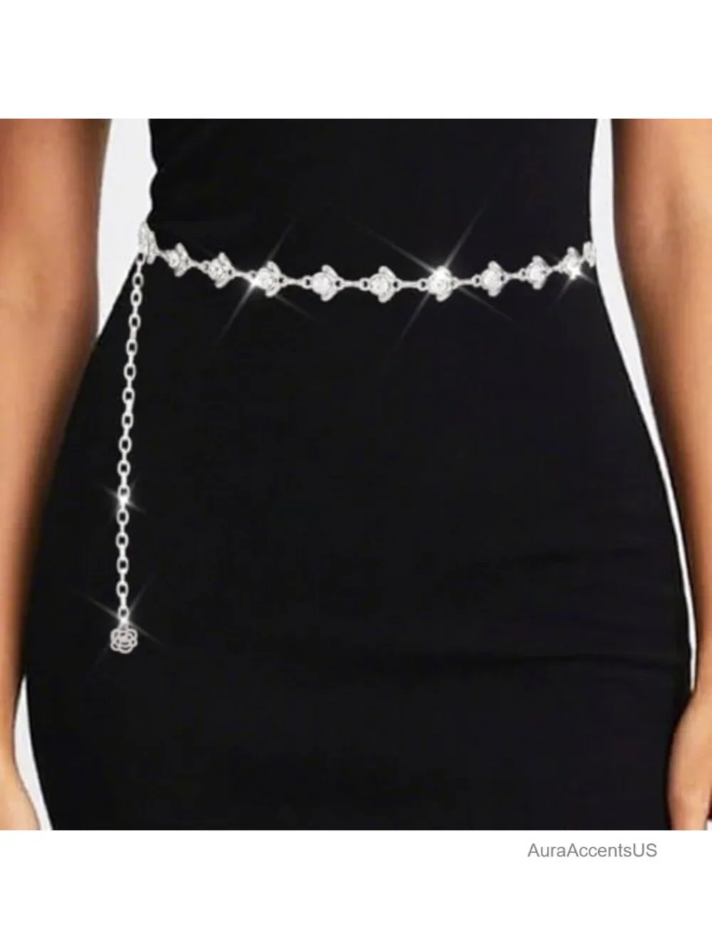 Rhinestone Chain Belt Bling Waist Accessory for Dress Wedding Party